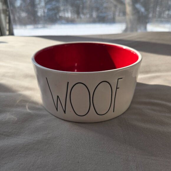 Rae Dunn WOOF Dog Bowl Red Inside Large Letters - Picture 1 of 4